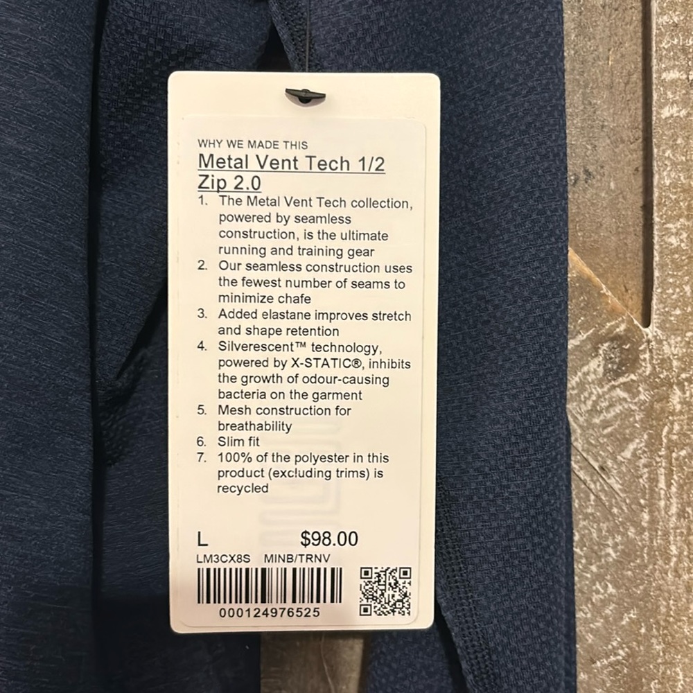 NWT Men’s Lululemon Metal Vent Tech 1/2 Zip 2.0